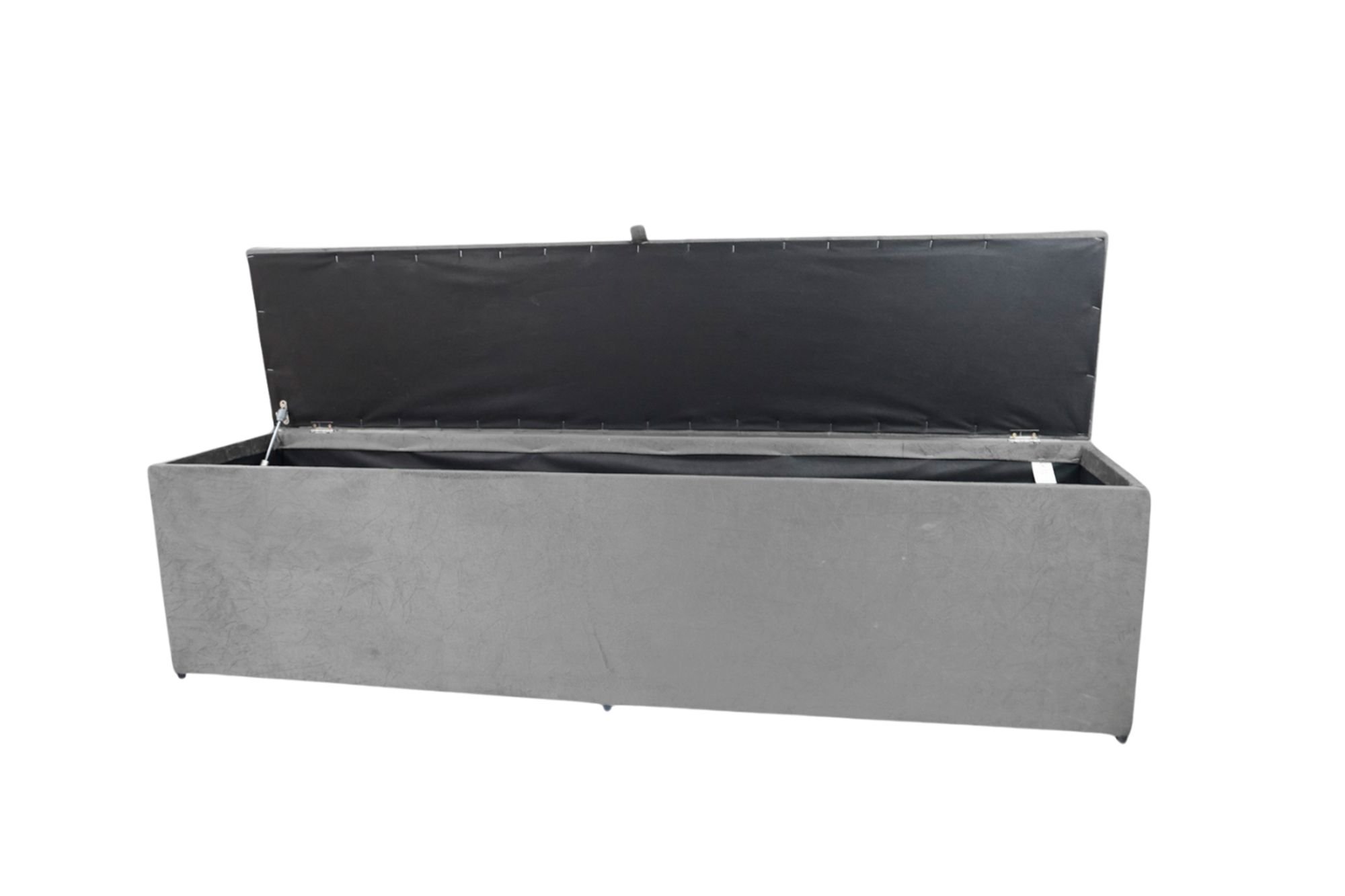 Puff Baú Cama de Casal em Suede Amassado com Pistão Á Gás - Cinza - 2