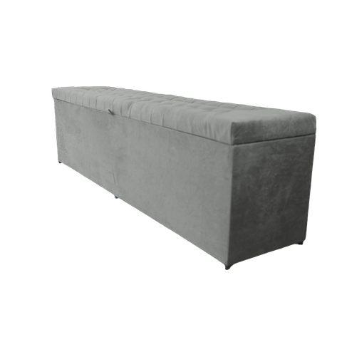 Puff Baú Cama de Casal em Suede Amassado com Pistão Á Gás - Cinza