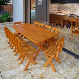 Conjunto Mesa Rústica 2,2m e 10 Cadeiras Madeira Maciça Angelim - 5