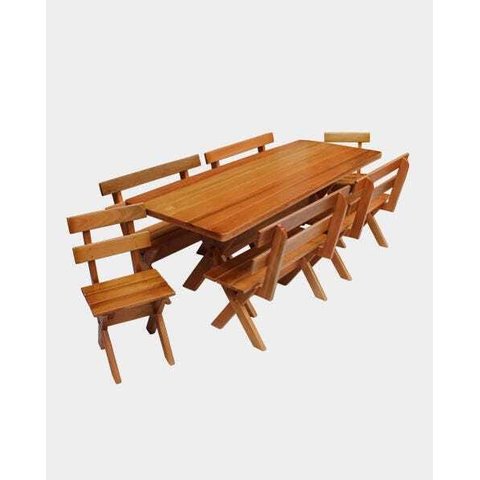 Mesa Rústica Para Churrasco 2,00m Com Bancos E Cadeiras Madeira Maciça Eucalipto
