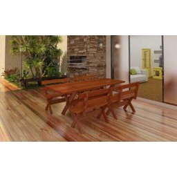 Mesa Rústica Para Churrasco 2,00m Com Bancos E Cadeiras Madeira Maciça Eucalipto - 6