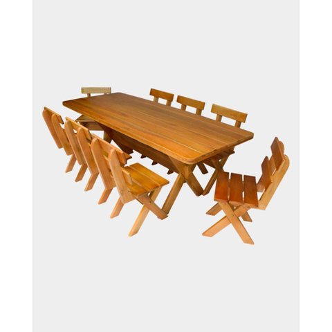 Mesa Rústica com 08 Cadeiras Madeira Maciça Eucalipto 2