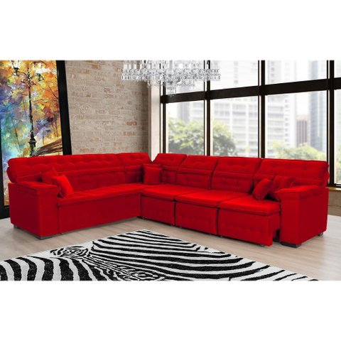 Sofá Magno 3.77x2.37m de Canto, Retrátil e Reclinável - Vermelho