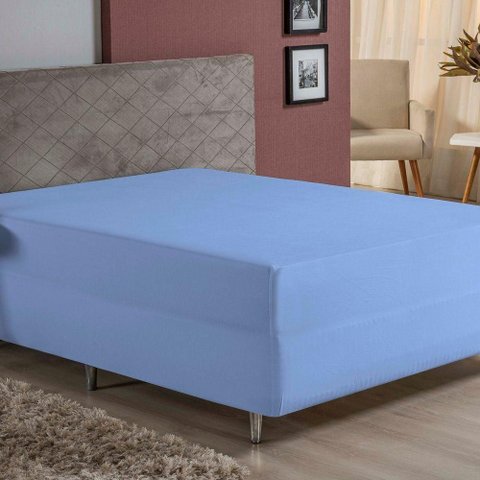 Lençol com Elástico King Nobre 1 Peça Luva de Box 55cm de Altura Malha 100% Algodão - Azul-bebê