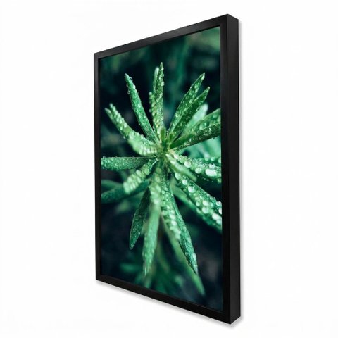 Quadro Decorativo com Relevo em Moldura Caixa Alta Folhagem Verde