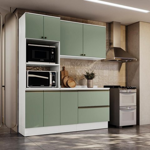 Armário de Cozinha Compacta Torre Quente 100% Mdf 190cm Branco/verde Celeste Kappesberg