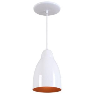 Pendente Bala Luminária Lustre Alumínio Branco Brilhante com Cobre - Rei Da Iluminação