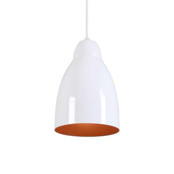 Pendente Bala Luminária Lustre Alumínio Branco Brilhante com Cobre - Rei Da Iluminação - 3