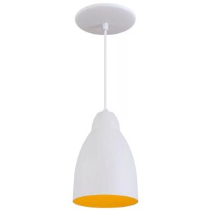 Pendente Bala Luminária Lustre Alumínio Branco Textura com Amarelo - Rei Da Iluminação