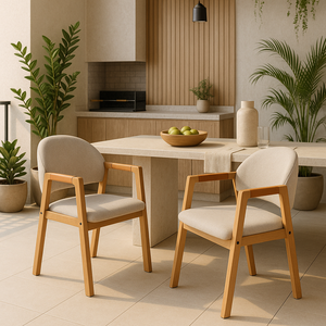 Kit 2 Cadeira de Jantar Arezzo Estofada Sala ou Área Gourmet Madeira Maciça:linho Areia