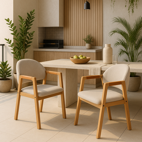 Kit 2 Cadeira de Jantar Arezzo Estofada Sala ou Área Gourmet Madeira Maciça:linho Areia