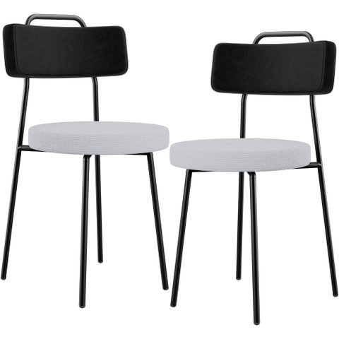 Kit 02 Cadeiras Decorativa Estofada Sala Jantar Barcelona L02 Couríssimo Preto Linho Cinza - Lyam Ly