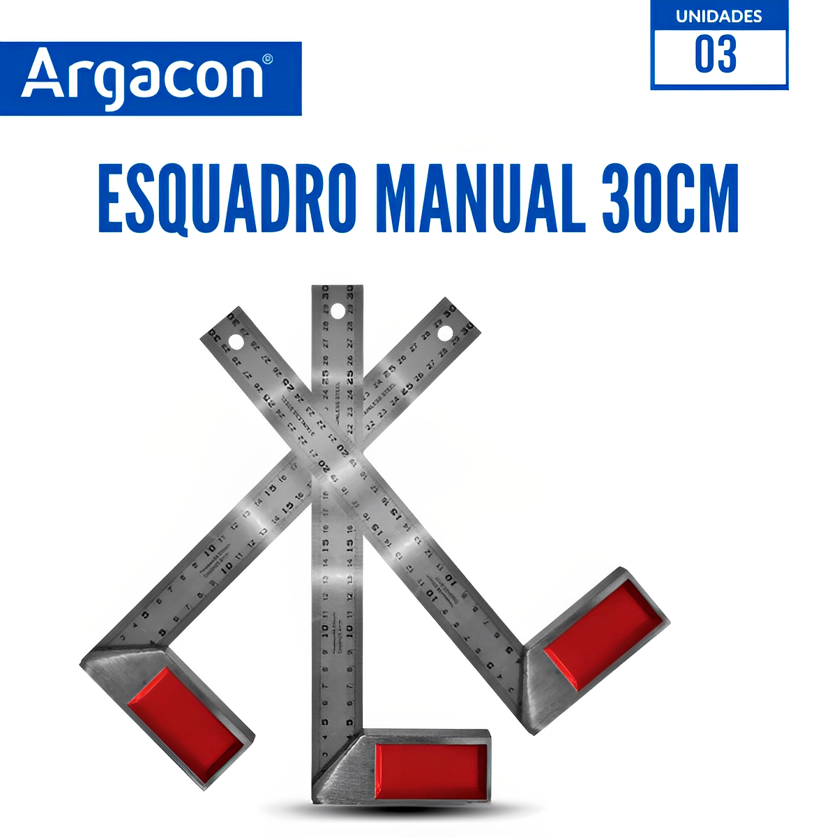 Esquadro Metálico Cabo Alumínio 30cm Kit 3 unidades Argacon - 3