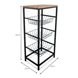 Fruteira Cozinha de Chão Aço com Tampo Mdf 3 Cestos Preta - 6