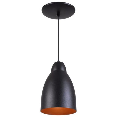 Pendente Bala Luminária Lustre Alumínio Preto Textura com Cobre - Rei Da Iluminação