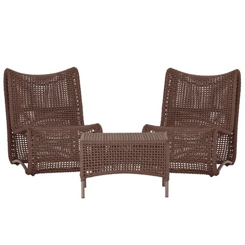 2 Poltronas e Mesa Texas em Alumínio Pintura Marrom Corda Náutica Trama Original