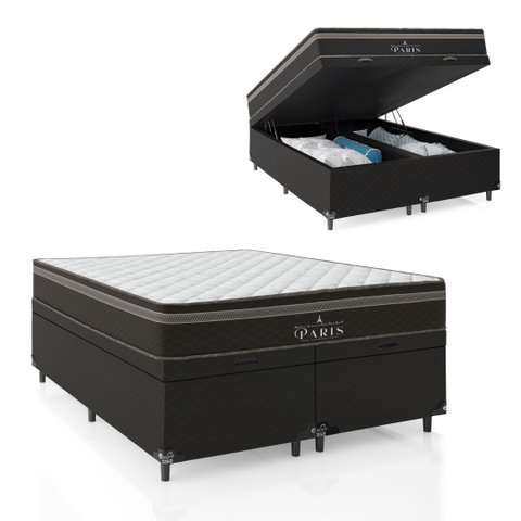 Cama Box Baú Queen Bipartido + Colchão Paris Molas Ensacadas Pocket - 66x158x198cm - Jacquard