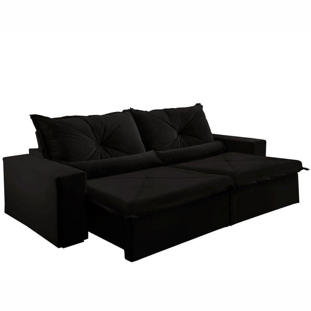 Sofá Rio De Janeiro 290cm Retrátil e Reclinável Veludo Preto