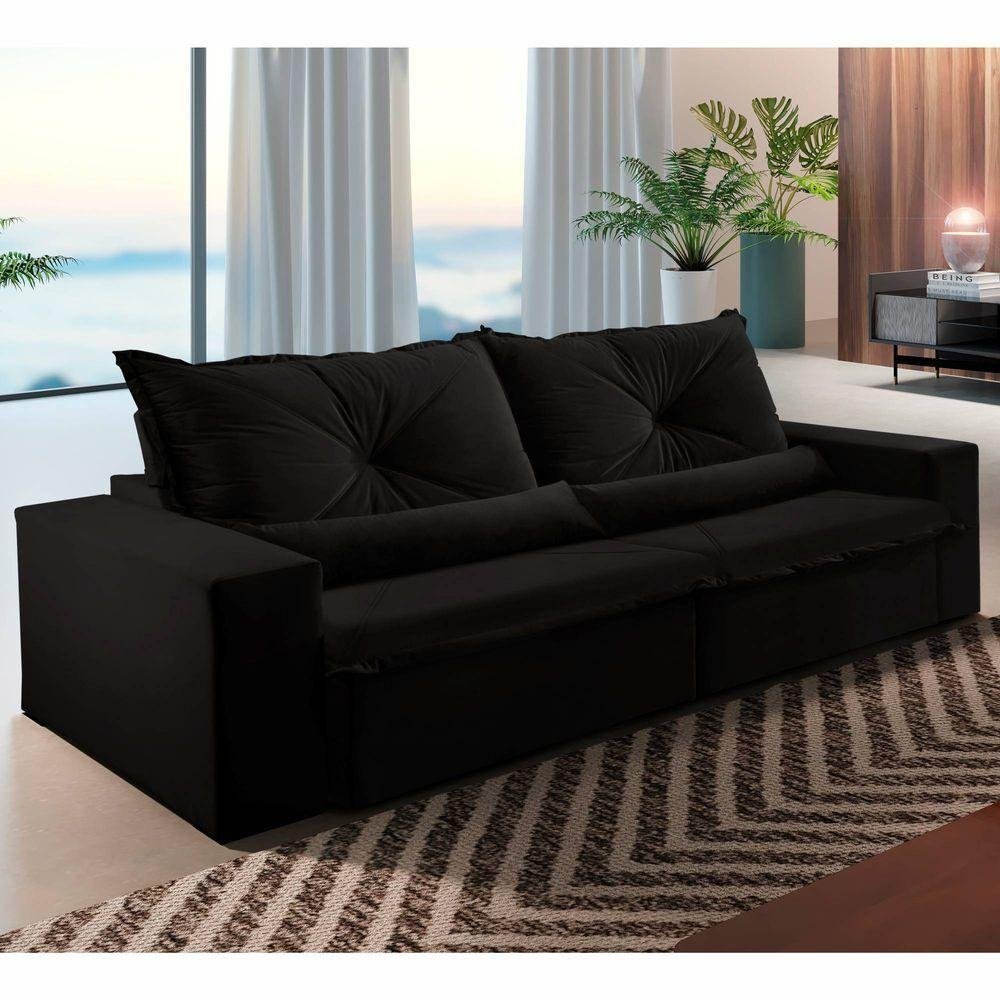 Sofá Rio De Janeiro 290cm Retrátil e Reclinável Veludo Preto