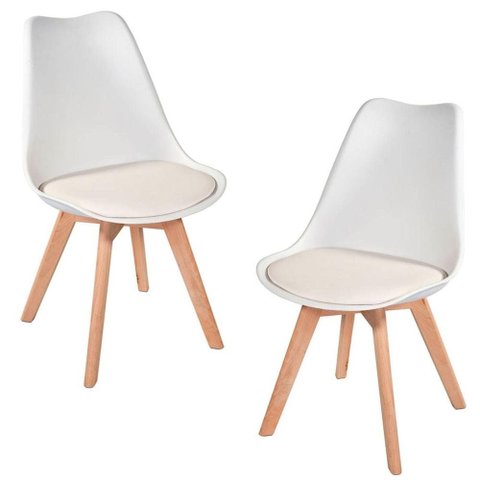Kit C/2 Cadeiras Leda – Charles Eames, Saarinen Wood com Almofada Branca