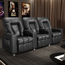 Poltrona Reclinável para Cinema 3 Lugares Praddo Fh9 Pu Preto - Mpozenato - 2