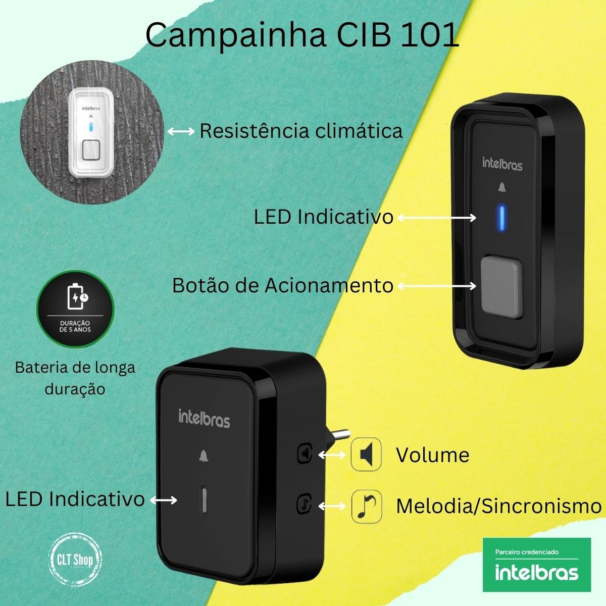 Campainha sem Fio Cib 101 para 2 Salas e Protetor Intelbras - 5