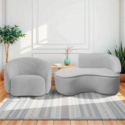 Kit Divã Recamier Orgânico Marrocos 150cm Lado Esquerdo e 1 Poltronas Amore Linho Cinza Claro