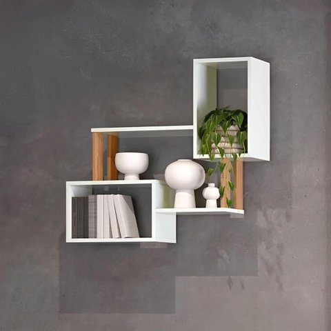 Nicho de Parede Industrial para Livros Dalla Costa 100% Mdf Cor:off White com Freijó