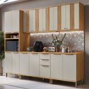 Ver imagem 2 de Armário de Cozinha Modulada com Balcão e Tampo 13 Portas 3 Gavetas Nice Canelado 100% Mdf Amêndoa/of