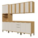 Ver imagem 1 de Armário de Cozinha Modulada com Balcão e Tampo 13 Portas 3 Gavetas Nice Canelado 100% Mdf Amêndoa/of