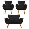Kit Sofá Retrô Namoradeira e 02 Poltronas Opala Suede Preto - D'Rossi - 1