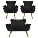 Ver imagem 1 de Kit Sofá Retrô Namoradeira e 02 Poltronas Opala Suede Preto - D'Rossi