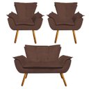 Ver imagem 1 de Kit Sofá Retrô Namoradeira e 02 Poltronas Opala Suede Marrom - D'Rossi