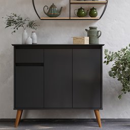 Aparador Buffet para Sala de Jantar 1 Gaveta 3 Portas Veneza - Preto - 2
