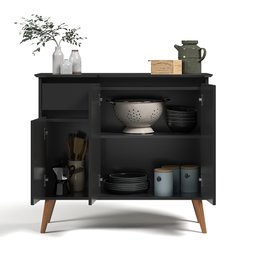 Aparador Buffet para Sala de Jantar 1 Gaveta 3 Portas Veneza - Preto - 5