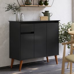 Aparador Buffet para Sala de Jantar 1 Gaveta 3 Portas Veneza - Preto - 1