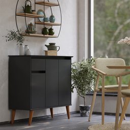 Aparador Buffet para Sala de Jantar 1 Gaveta 3 Portas Veneza - Preto - 3