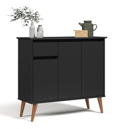 Aparador Buffet para Sala de Jantar 1 Gaveta 3 Portas Veneza - Preto - 4
