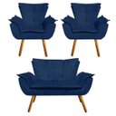 Ver imagem 1 de Kit Sofá Retrô Namoradeira e 02 Poltronas Opala Suede Azul Marinho - D'Rossi
