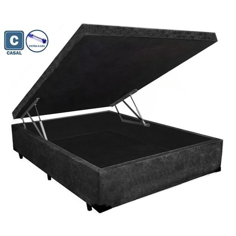 Cama Box Baú Casal Preto Lar Suede 138x188x41