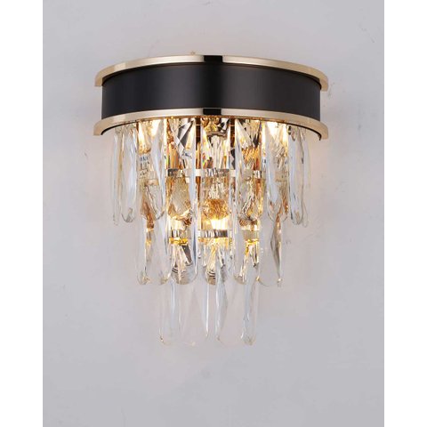 Arandela Preta e Dourada com Cristais 35m 2E14 PARIS LUZ