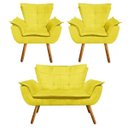 Ver imagem 1 de Kit Sofá Retrô Namoradeira e 02 Poltronas Opala Suede Amarelo - D'Rossi