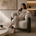 Ver mais imagens de Poltrona Moderna Orgânica em Linho Sedoso Off-White Corino Verde Musgo Confortável Anatômica Linha P
