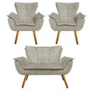 Ver imagem 1 de Kit Sofá Retrô Namoradeira e 02 Poltronas Opala Suede Marrom Rato - D'Rossi