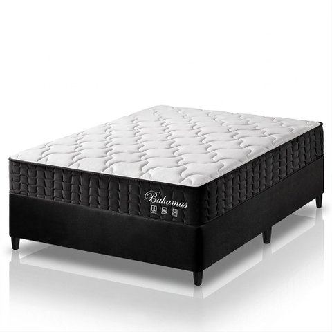 Cama Box Casal Preto + Colchão Molas Ensacadas Zidi Bahamas 138x188x61cm