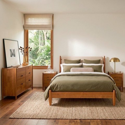 Conjunto Cama Casal com Mesas de Cabeceira e Cômoda 6 Gavetas Baru CabeCasa MadeiraOriginals Marrom