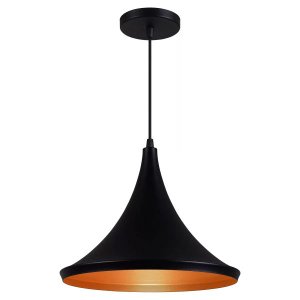 Pendente Luminária Tom Dixon Chapéu Miami Preto Textura com Cobre - Rei Da Iluminação