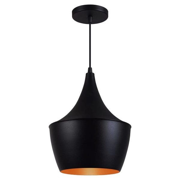 Pendente Luminária Tom Dixon Balão New York Preto Textura com Cobre - Rei Da Iluminação