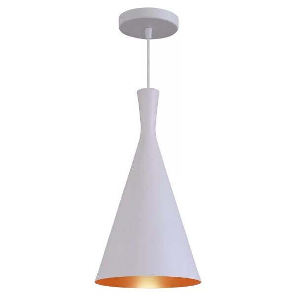 Pendente Luminária Tom Dixon Funil Canadá Branco Textura com Cobre - Rei Da Iluminação - 1