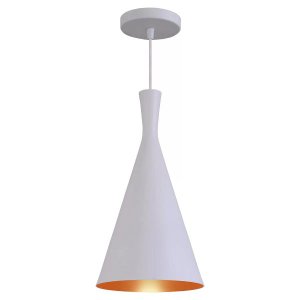 Pendente Luminária Tom Dixon Funil Canadá Branco Textura com Cobre - Rei Da Iluminação